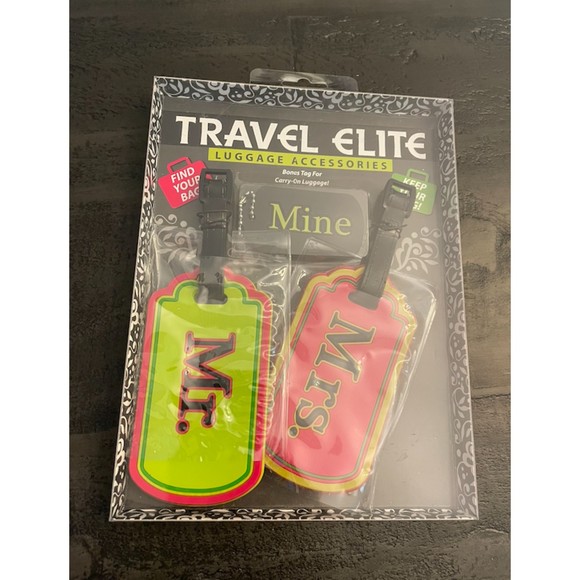 New in Box- Mr. and Mrs. Luggage Tags plus bonus Mine tag - Picture 2 of 5